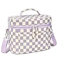 HowFly Lunch Bag Women Lunch Box for Women Cute Corduroy Insulated Lunch Bag Adult Large Cooler Lunch Tote Bags for Work Picnic Beach, Purple Checkered