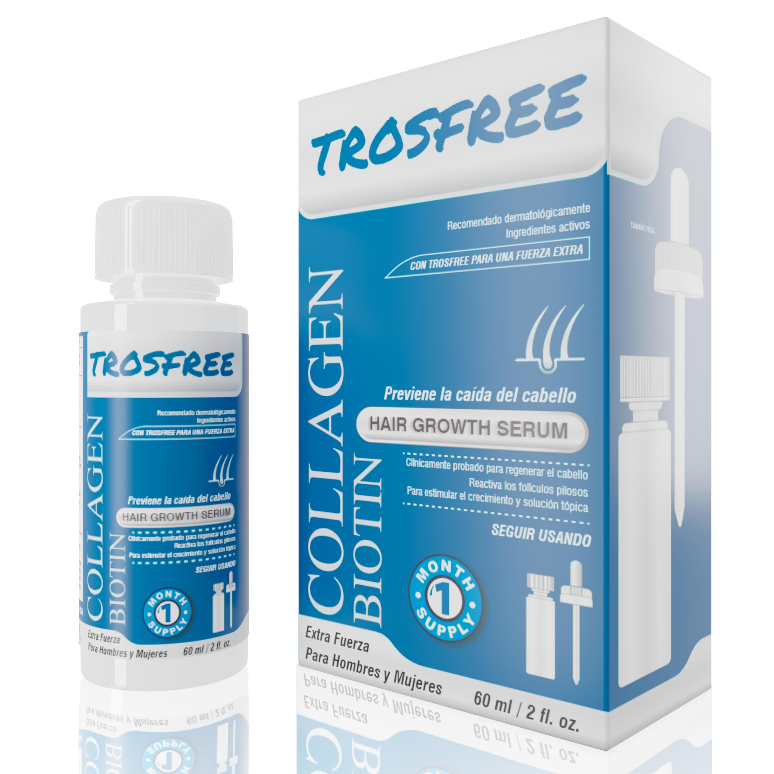 TROSFREE: Serum Capilar Crece Pelo Hombre y Mujer 60 ml - Tratamiento Anticaida Cabello Mujer y Hombre - Veganic Aceite Pelo Crecimiento para Acelerar Crecimiento Pelo - Serum Cuero Cabelludo