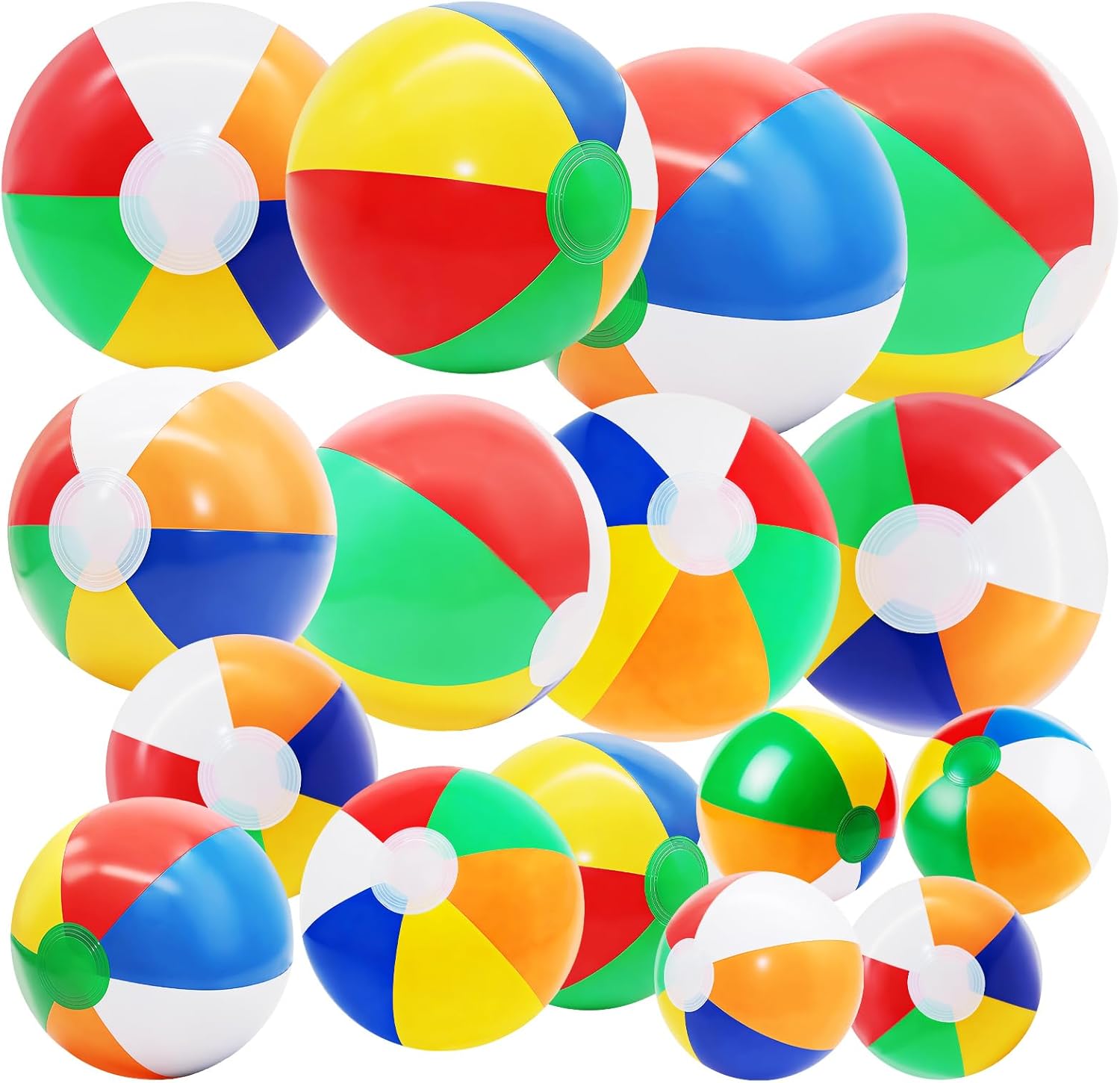 16 Pack Assorted Inflatable Beach Balls (8", 14", 16", 24"), Rainbow Beach Balls Colorful Blow Up Sport Balls for Swimming Pool, Beach, Summer Party Decor & Outdoor Activity