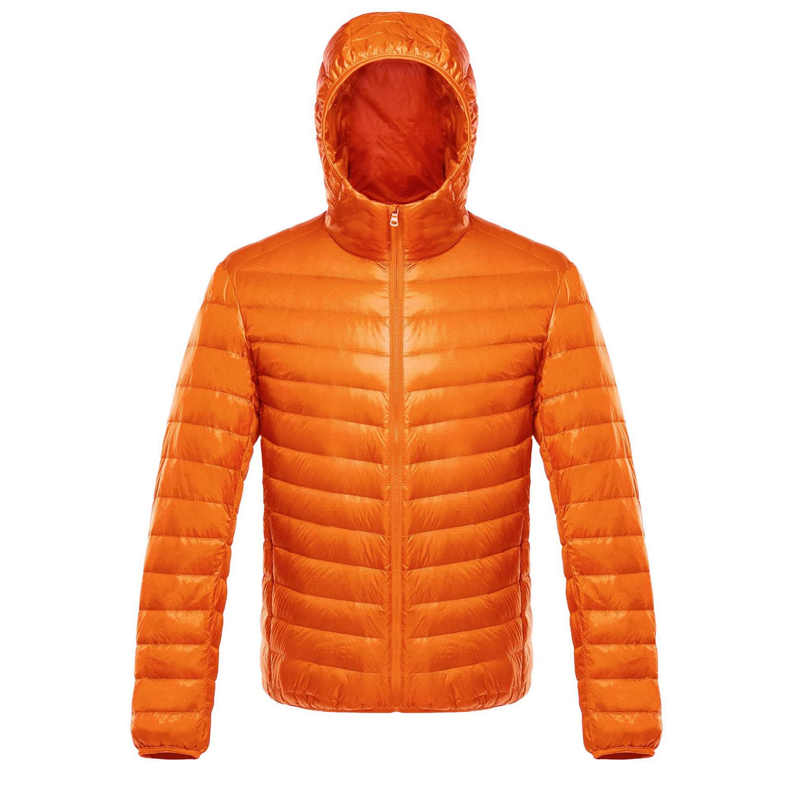 Chaqueta de Plumón para Hombre con Capucha Chaquetas Acolchadas Livianas y Plegables Abrigo Casual Resistente al Agua con 90% de Plumón,Orange,M(160cm62kg)