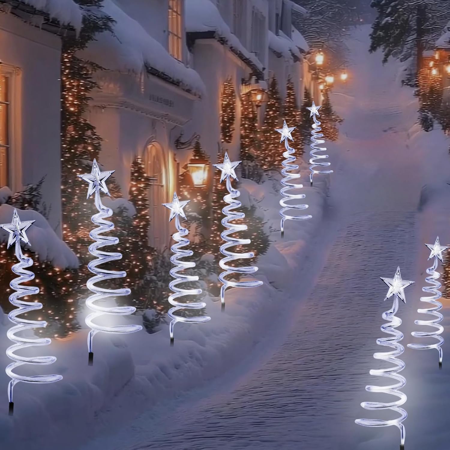 8 Pcs Spiral Christmas Pathway Lights Outdoor Smart Multicolor Spiral Xmas Trees Lights with APP & Remote Control, DIY, Timer, Waterproof, LED Christmas Outdoor Decorations for Yard Walkway