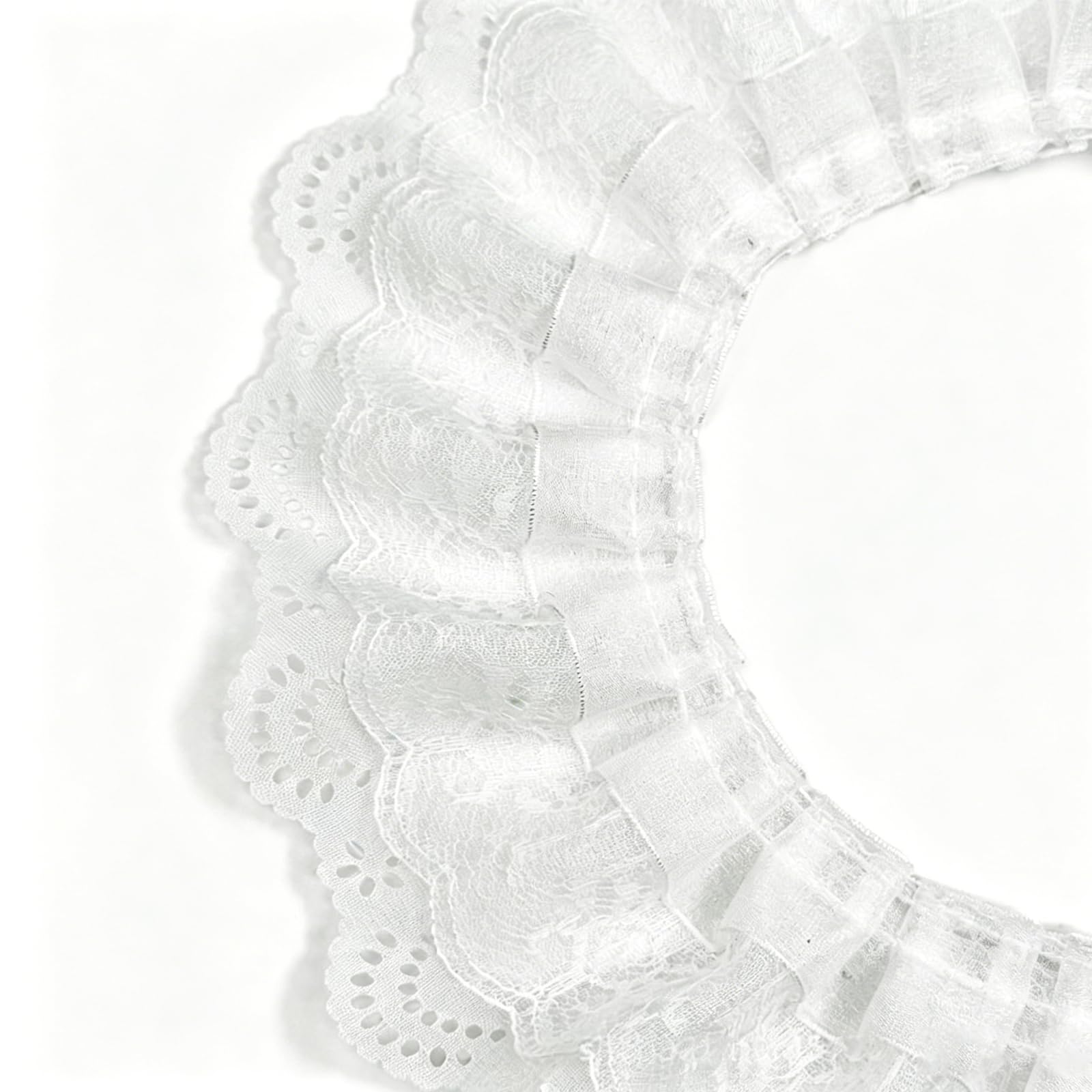 CYunhui White Lace Trim 6.5cm x 5Yds for Sewing, 5Pcs Pleated Roll