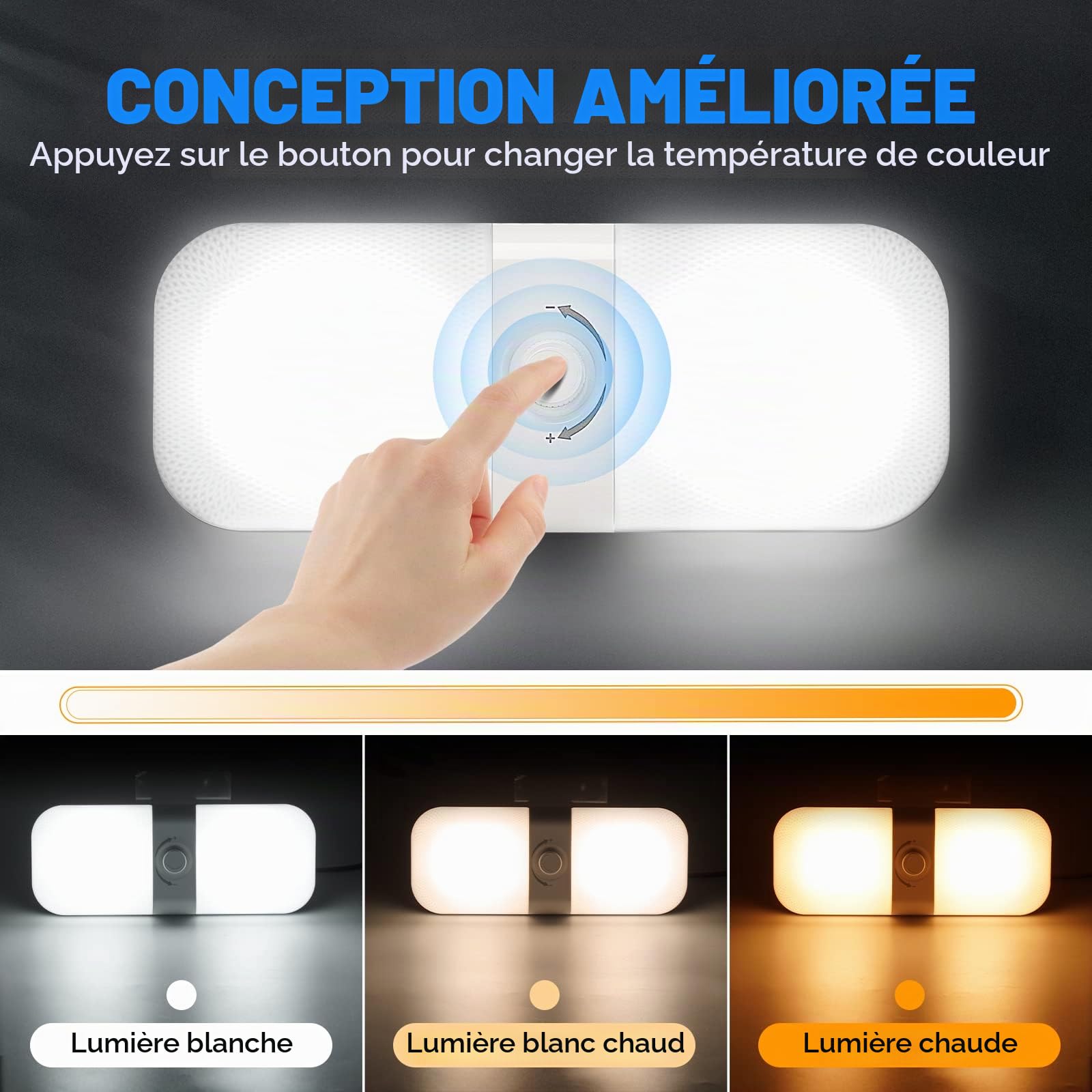 SUPAREE Lampe 12v LED Camping Car Lumiere Camping Car Plafonier Eclairage Caravane 12v Interieur avec Interrupteur Dimmable pour RV Camion Bateau Voiture Van Cabine Fourgon 3 Couleurs 1PC