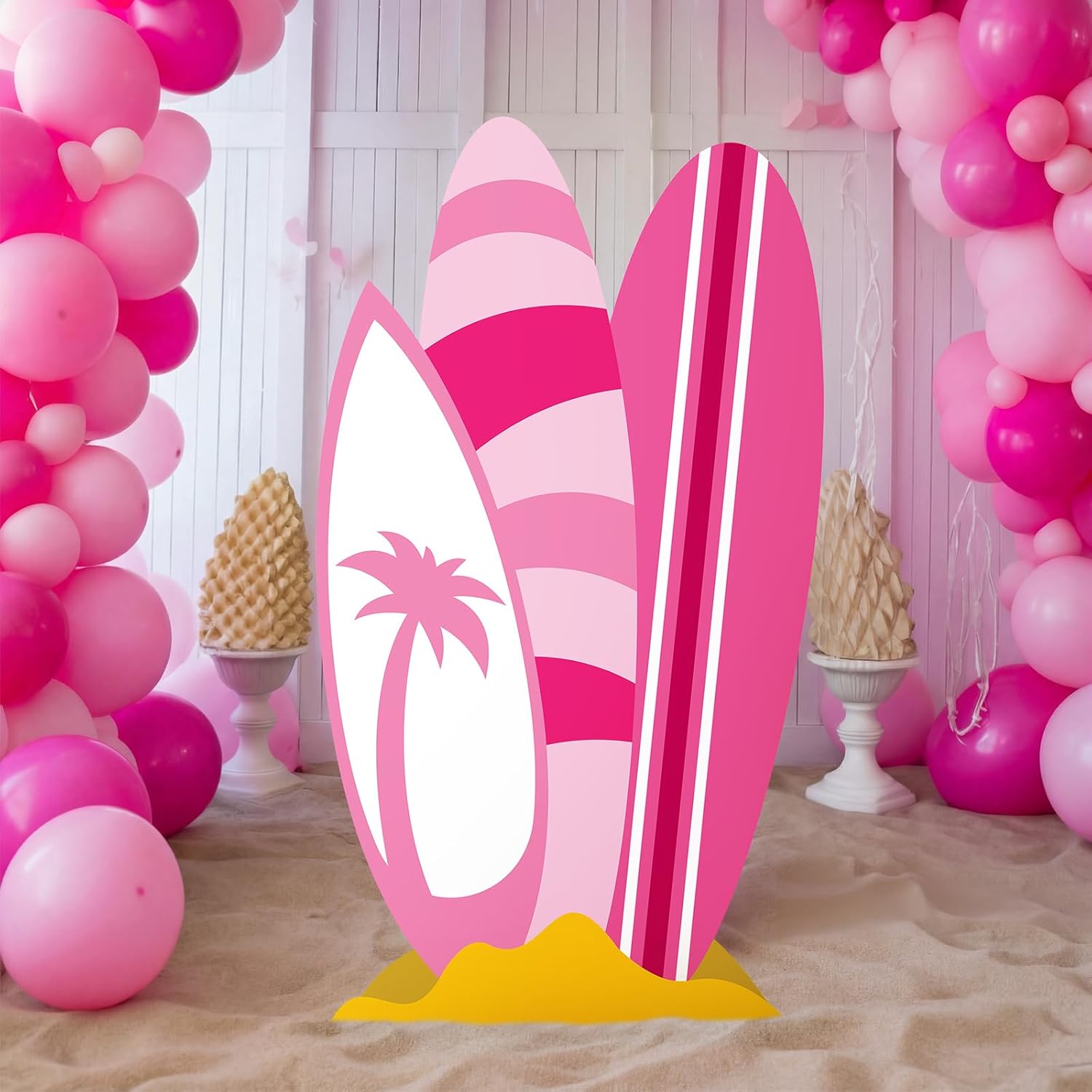 Novabright Hawaiian Party Decorations Hot Pink Surfboard Backdrop Cardboard Cutouts Decor Summer Pink Pool Party Surfboard Photo Backdrop for Tropical Hawaiian Bachelorette Wedding Bridal Shower
