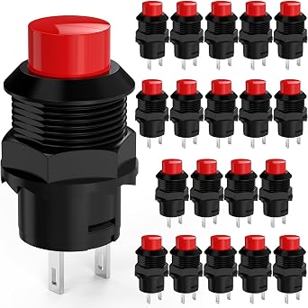 20Pcs SPST Latching Type Push Button Switch Off/ON AC 250V/1.5A 125V/3A Red Cap