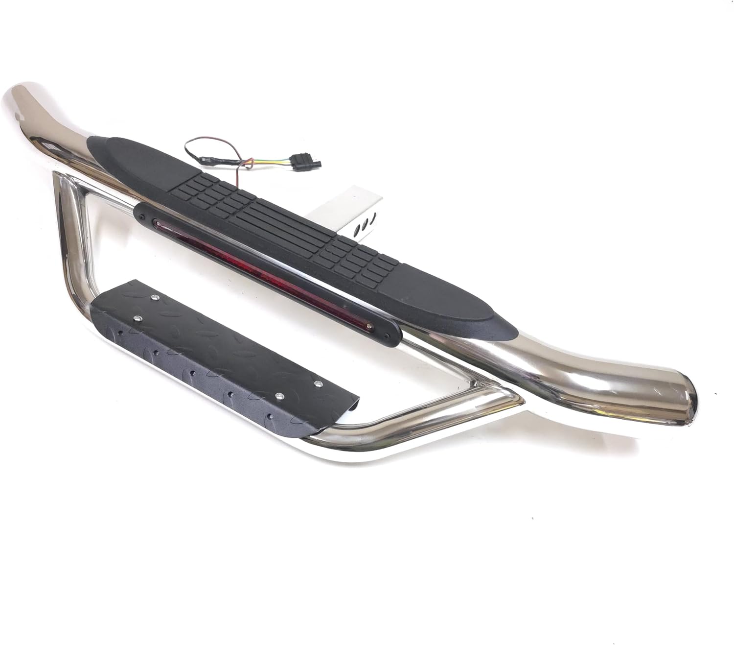 36" Long Tow Hitch Step Bar Guard with LED Brake Light Fit 2" Receiver Truck Heavy Duty Steel Anti Slip Pad 6.5" Round End Chrome Finish