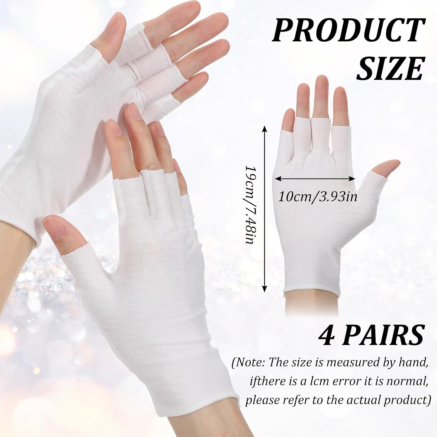 4 Pairs White Fingerless Gloves, Fingerless Touchscreen Moisturizing Gloves, Cotton Moisturizing Glove for Dry Hands Sleeping, Cotton Quilting Glove', Eczema Glove for Women