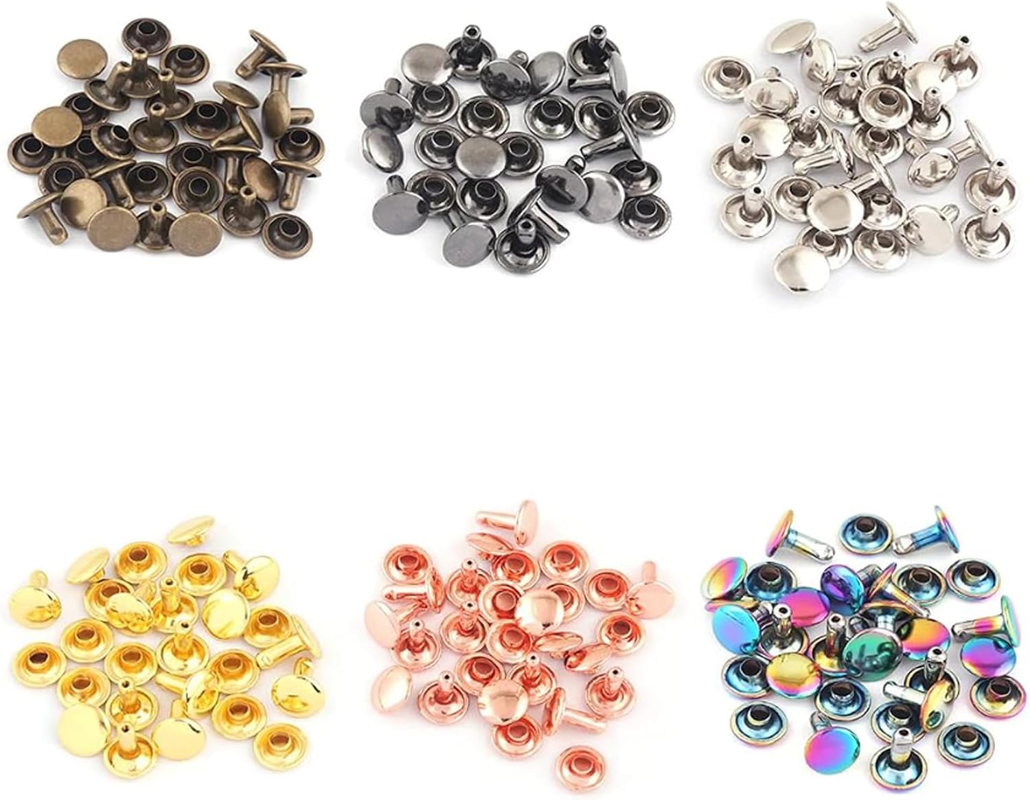 Rainbow Tubular Double Cap Rivets - 9mm Rainbow Metal Button Round Rapid Rivet,Rivet Studs for Purse Bags Handbags Shoes Belts Leather Craft Repair