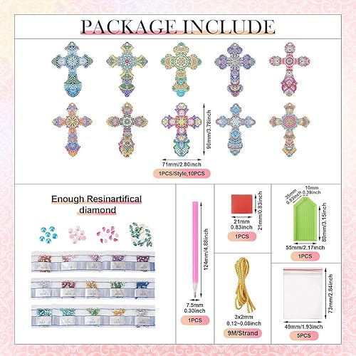 Miniatura 6 de KISSITTY 10 piezas de pintura de diamante con cruz de Pascua para marcapáginas, colgante, decoración de llaveros, collares, fiestas de pared,