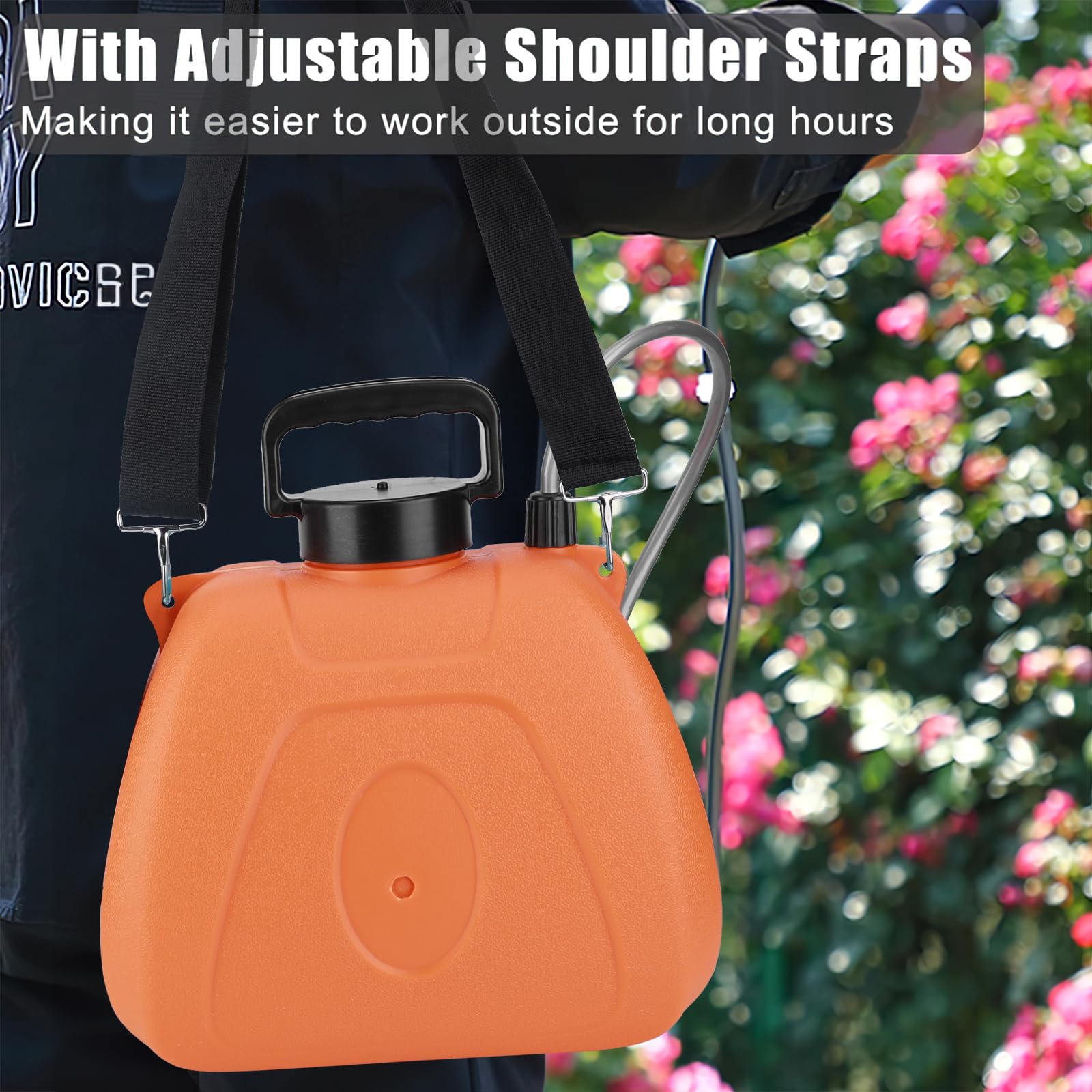 Spruzzatore a batteria da 8 l, con 3 ugelli nebulizzatori e tracolla regolabile | Spruzzatore elettrico ad alte prestazioni, con manico ricaricabile, per prato, giardino (arancione)