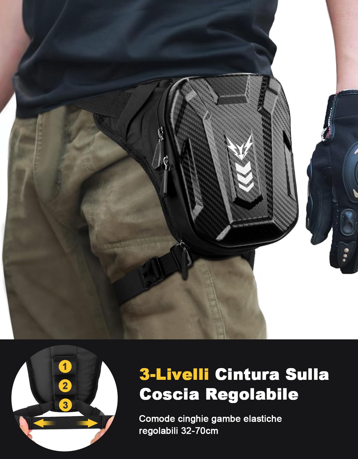 Marsupio Gamba Moto per Uomo & Donna, [Capacità Espandibile] Borsa Gamba Moto, [EVA Durevole] Borse Attrezzi con Jack per Cuffie & Cintura Regolabile per Ciclismo Trekking Pesc