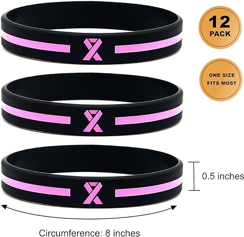 Miniatura 2 de Pulseras de cinta rosa para el cáncer de mama (paquete de 12)  Paquete a granel de accesorios unisex de concientización para hombres y mujeres