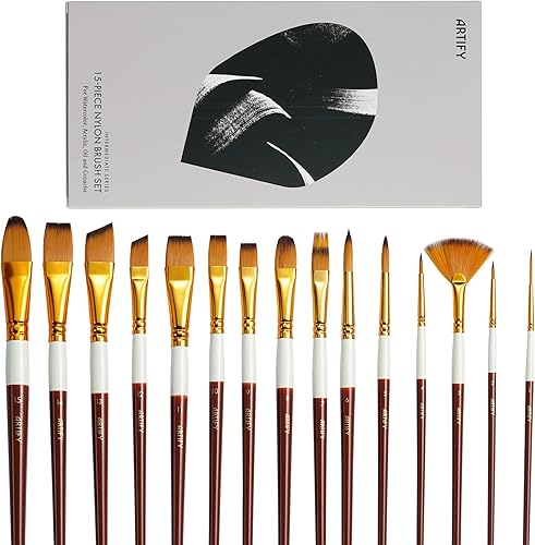 Miniatura 6 de ARTIFY - Pinceles de pintura para pintura acrílica, 15 piezas, nuevos suministros de pintura, juego de pinceles de pintura para acuarela, pintura al