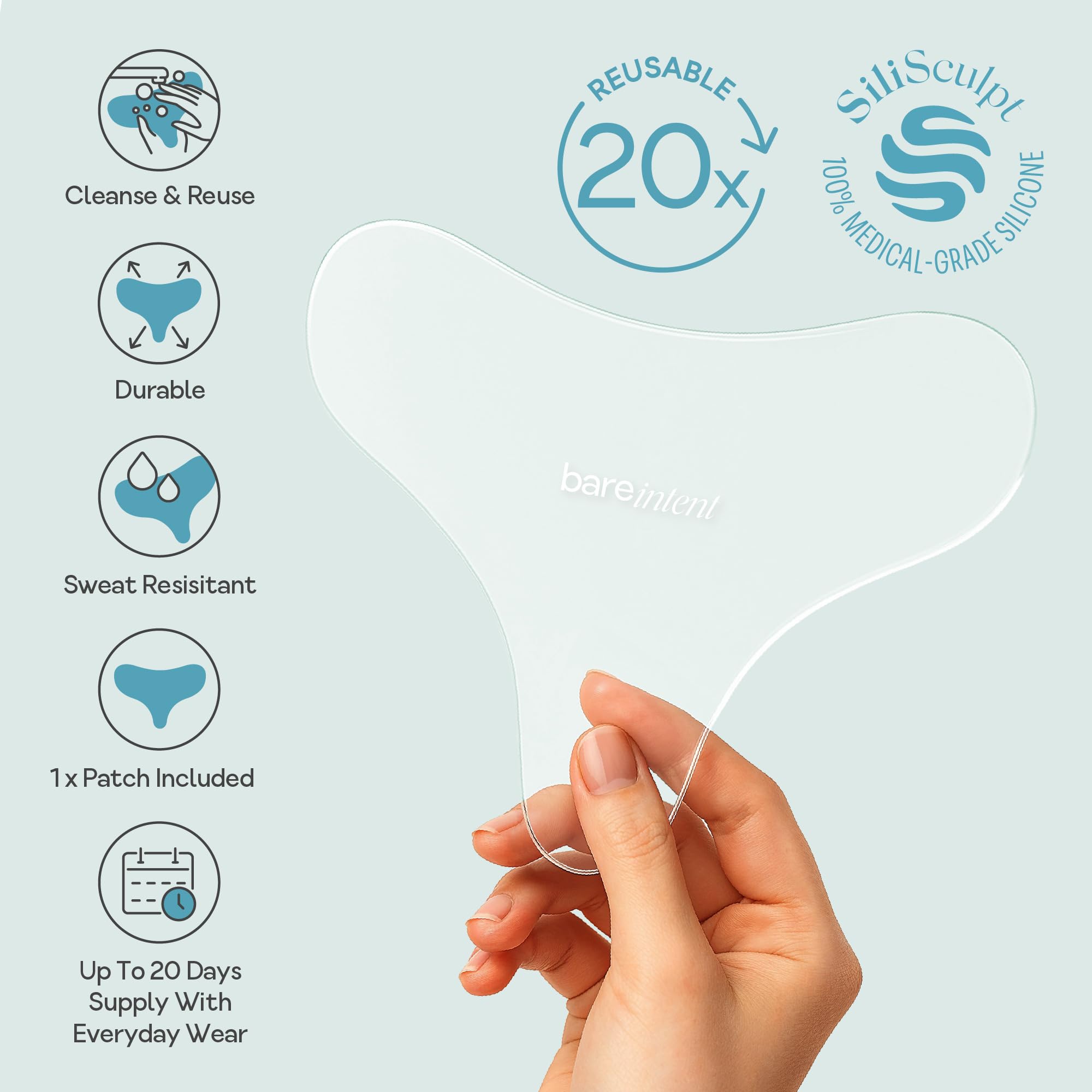 Patch antirughe riutilizzabile in silicone per il petto, 100% silicone di grado medico, ammorbidisce visibilmente le linee del sonno, décolleté e rughe di décolleté | 1 confezione