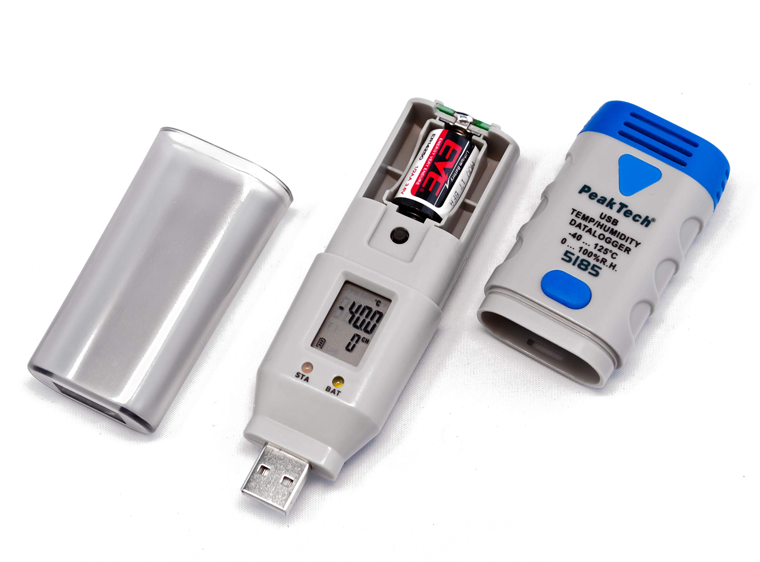 PeakTech 5185 – Registrador/grabador de datos USB con 32,000 valores medidos para medición de humedad y temperatura, pantalla LCD, software para PC, sensor externo - 60 g