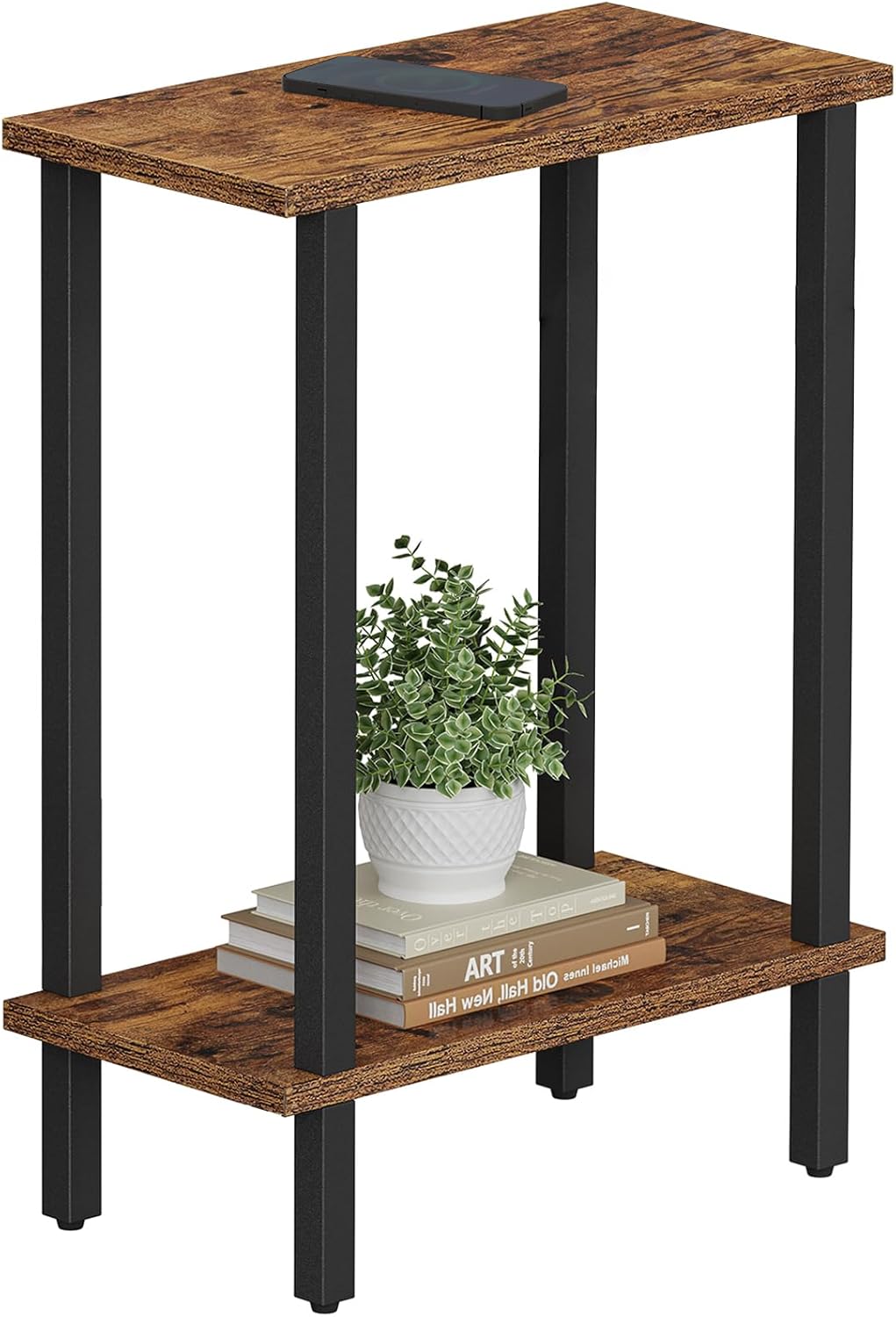 TUTOTAK Small Side Table, Narrow End Table, Skinny Sofa Table, Slim Nightstand, Couch Table, Living Room, Bed Room, Brown TB01BB062 2-Tier?7.9"D x 15.8"W x 22.5"H? Brown 1