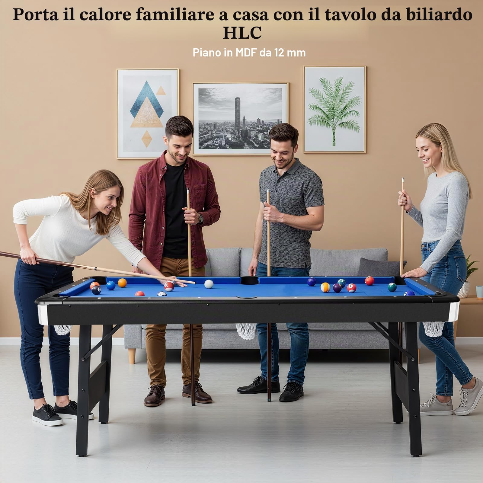 HLC, tavolo da biliardo pieghevole, tavolo da biliardo per pool e snooker, multifunzionale, con accessori, adatto per la casa. (tavolo da biliardo 6 piedi)