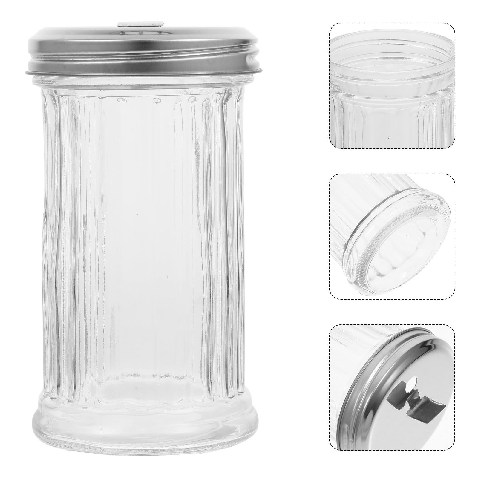 CANIGHT Botes de Especias con Tapa de Acero Inoxidable Set de 4 de Vidrio Transparente de 330ml Ligero y Fácil de Transportar para Cocina