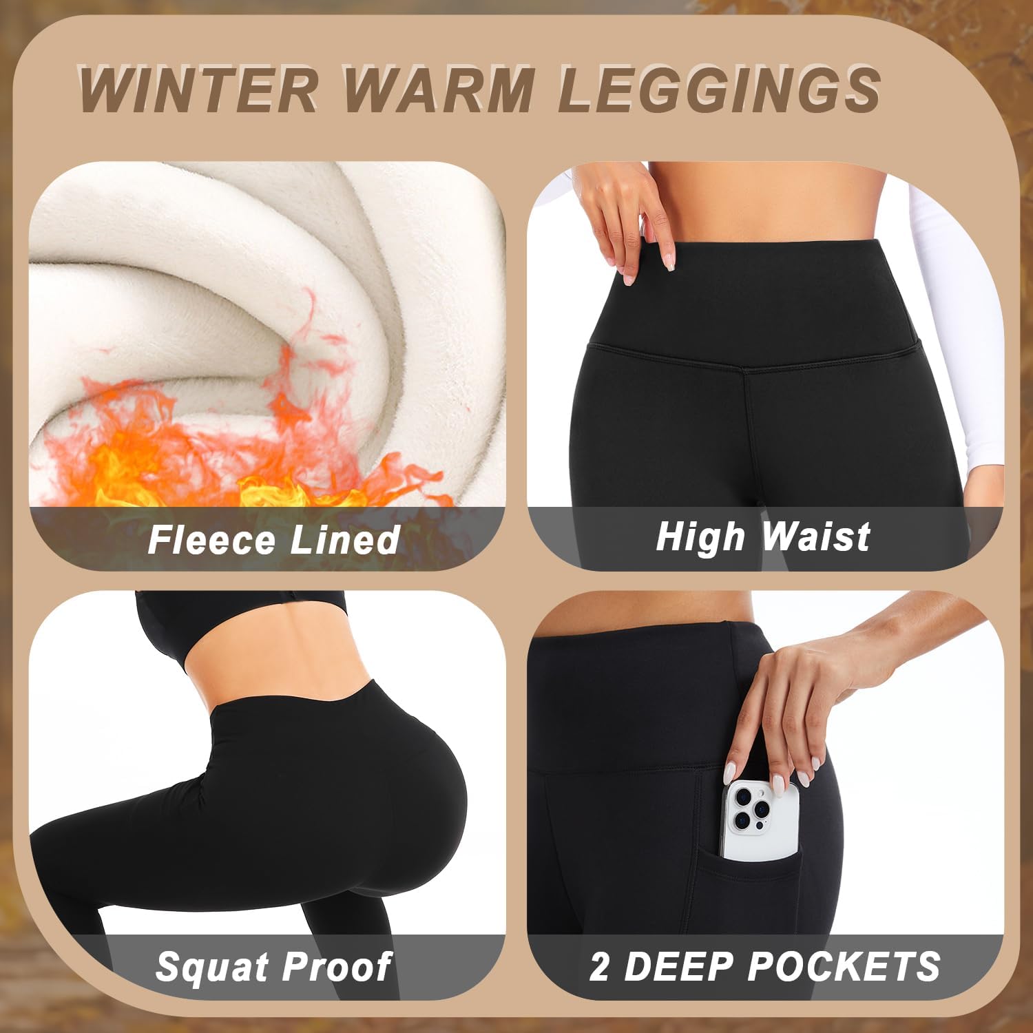 Thermal Thick Fleece Lined Leggings -High Waisted Warm Winter Yoga Pants for Women Running Workout Leggings