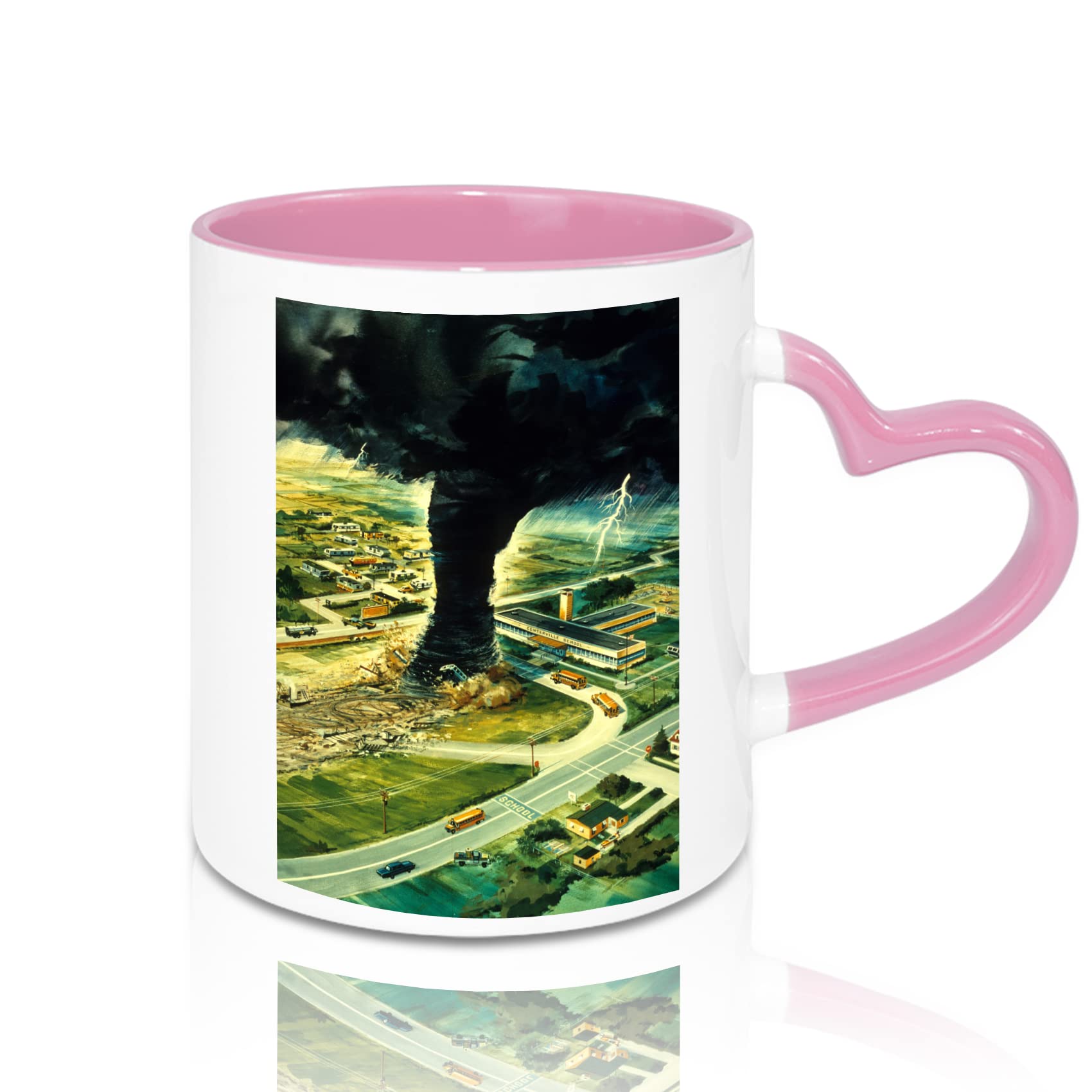 Sumex Juego de 12 tazas de café de cerámica en blanco de sublimación de 325 ml con mango de corazón para té, leche, latte, cacao caliente, interior rosa y asa