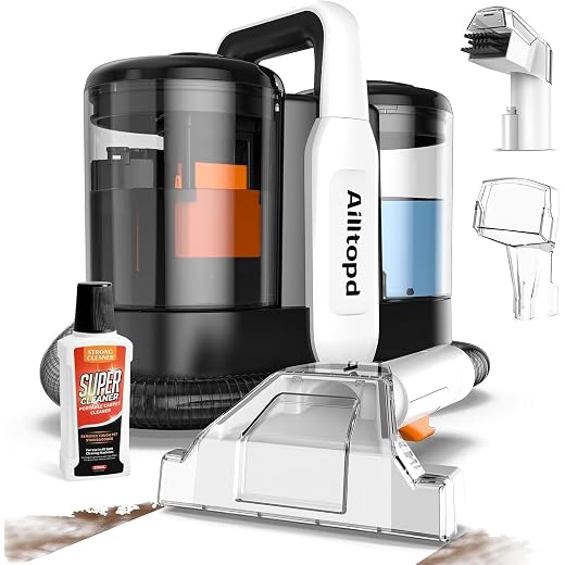 Portable Carpet & Upholstery Spot Cleaner Machine,15Kpa Deep Carpet Cleaner for Rug, Pet, Couch, Car, Stairs & Furniture, Handheld Couch Cleaner Machine with 2 Size BrushHead & Self-Cleaning System