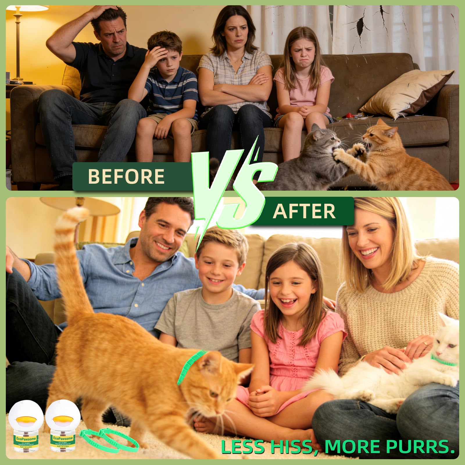 Cat Calming Diffuser and Calming Collar for Cats: Cat Calming Collar - Cat Calming Pheromone Diffuser-St. Patricks Day Cat Collar-Pheromones for Cats (2 Diffusers+2 Refills+2 Collars，Green) - image 4