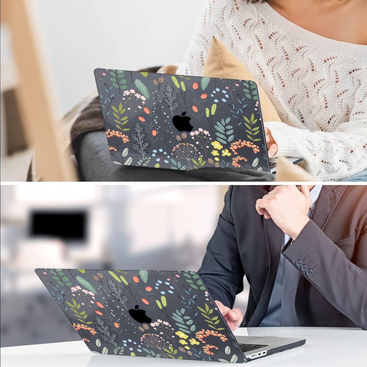 TWOLSKOO Compatible with New MacBook Air 13.6 Inch M2 Case 2022 Release Model A2681, Crystal Black Hard Shell Case with Premium Ultra Thin TPU Keyboard Cover for MacBook Air 13 M2, Vintage Floral