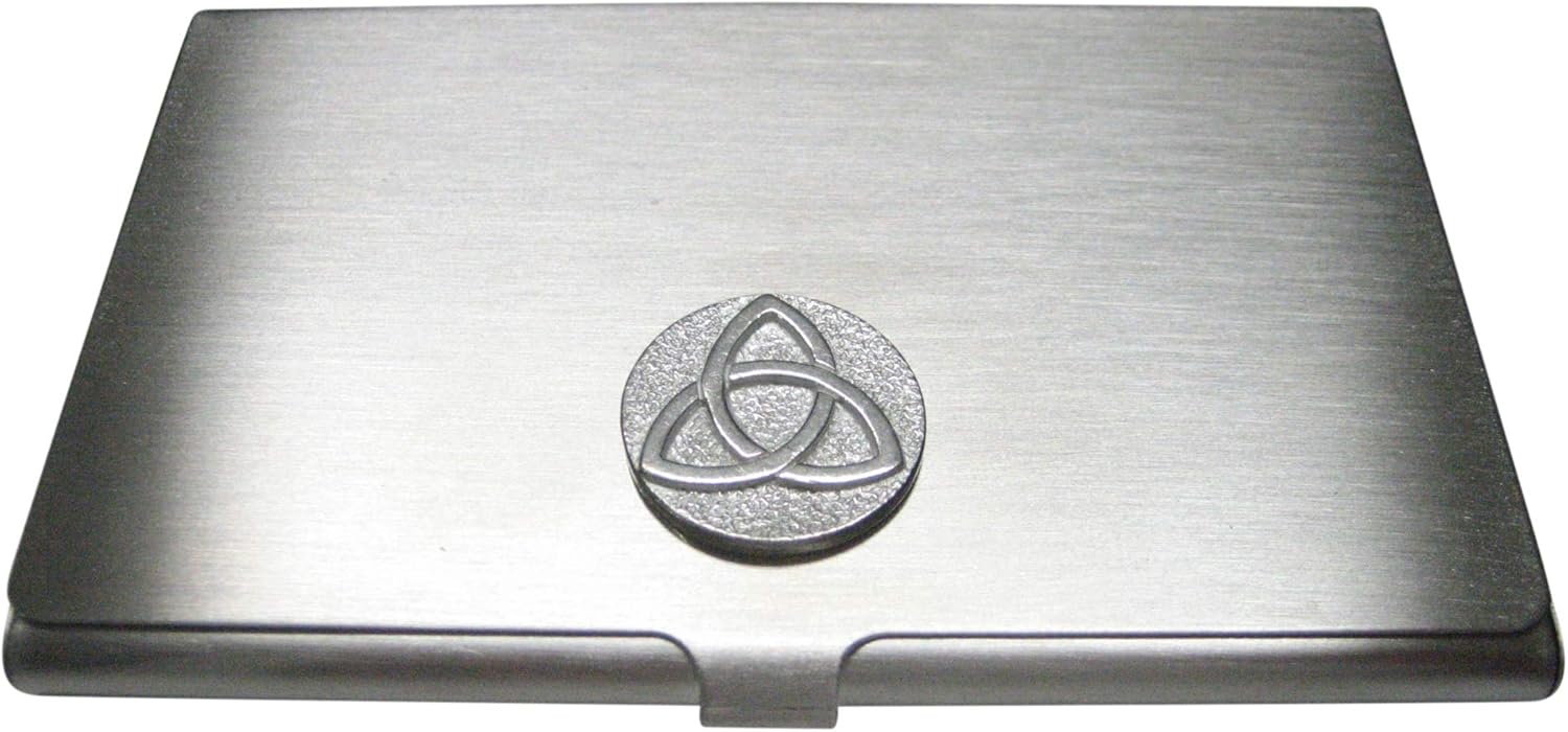 Silver Toned Circular Celtic Trinity Knot Business Card Holder