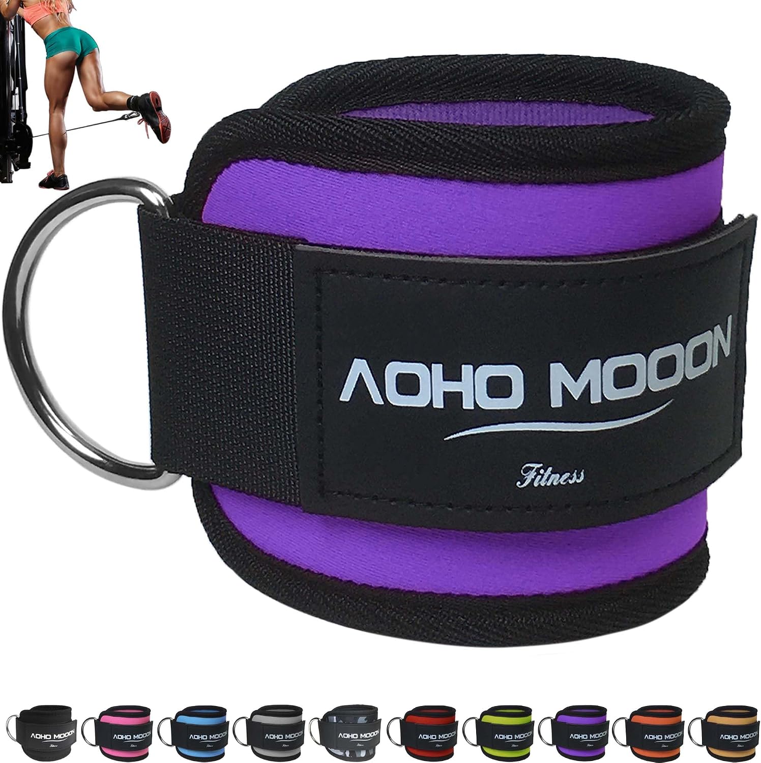 AOHO MOOON Comfortable Adjustable Ankle Straps for Cable Machines Women, Gym Workout Leg Strap, Ankle Cuffs for Glute Workouts, Foot Straps for Kickback, One Size Fit All
