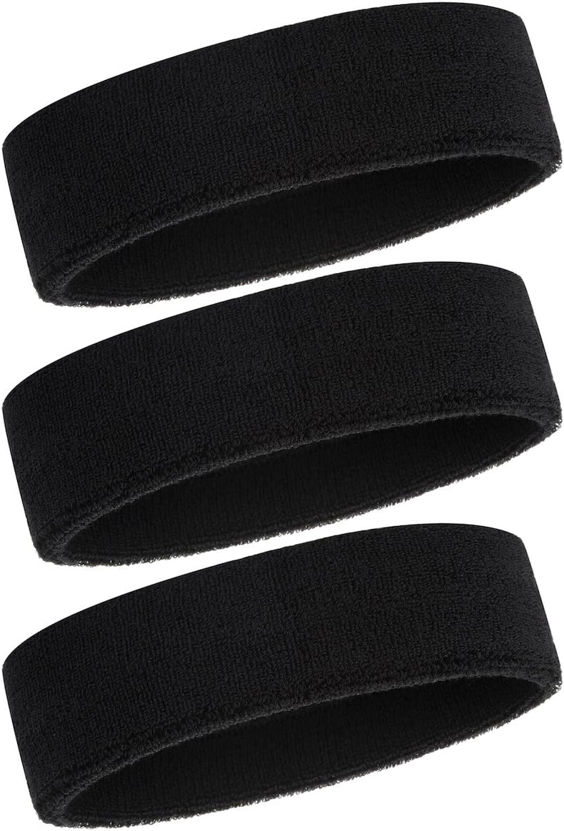 Sweatband Headband for Men & Women - 3/6/12 PCS Sports Headbands Moisture Wicking Athletic Cotton Terry Cloth Sweatband Sweat Absorbing Head Band