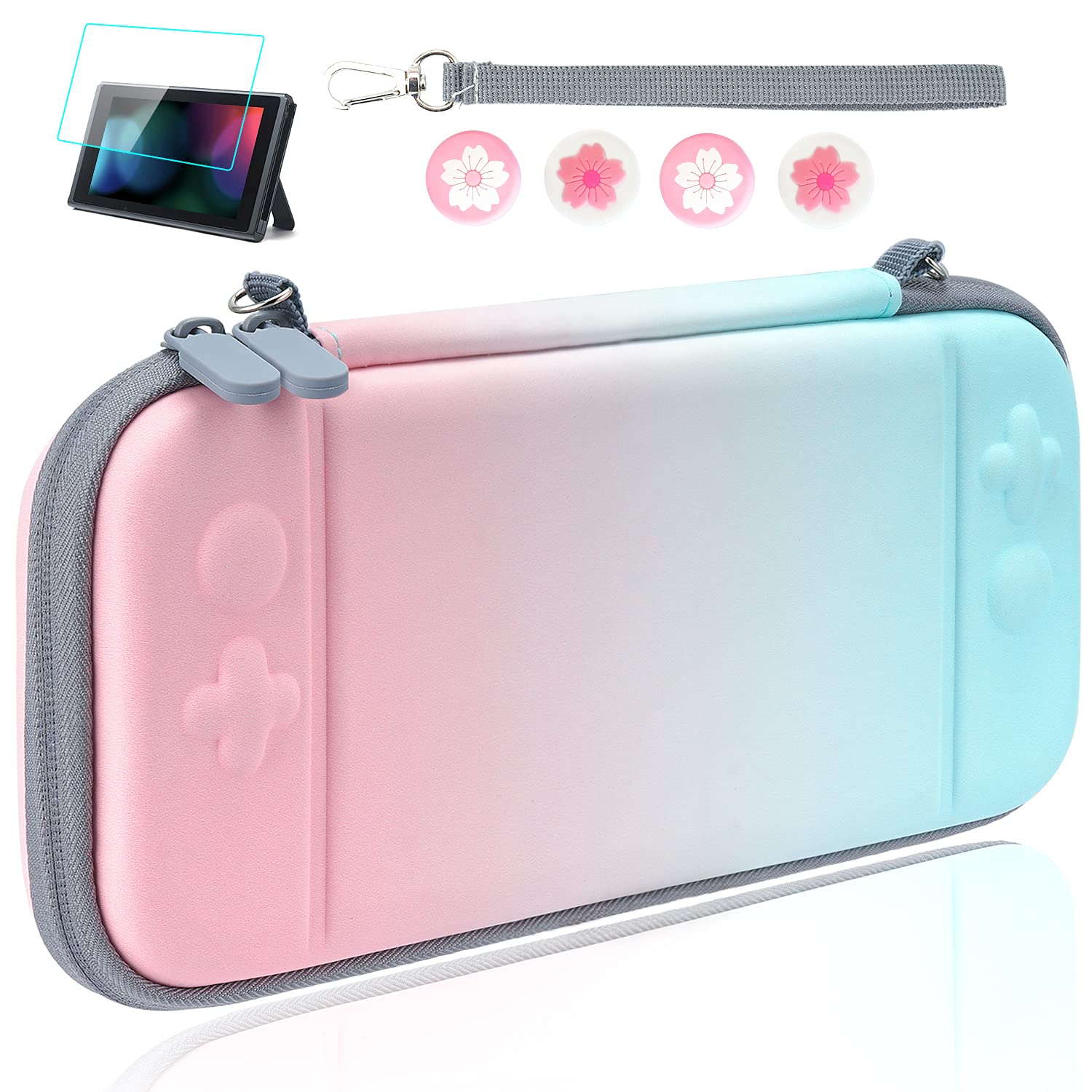 Nintendo Switch Carrying Case - DOPGL Nintendo Switch Lite Travel Case Ultra Slim PU Leather, Switch Lite Shell Waterproof, Gradient Color, with 1 Glass Screen Protector 4 Thumb Grip Caps