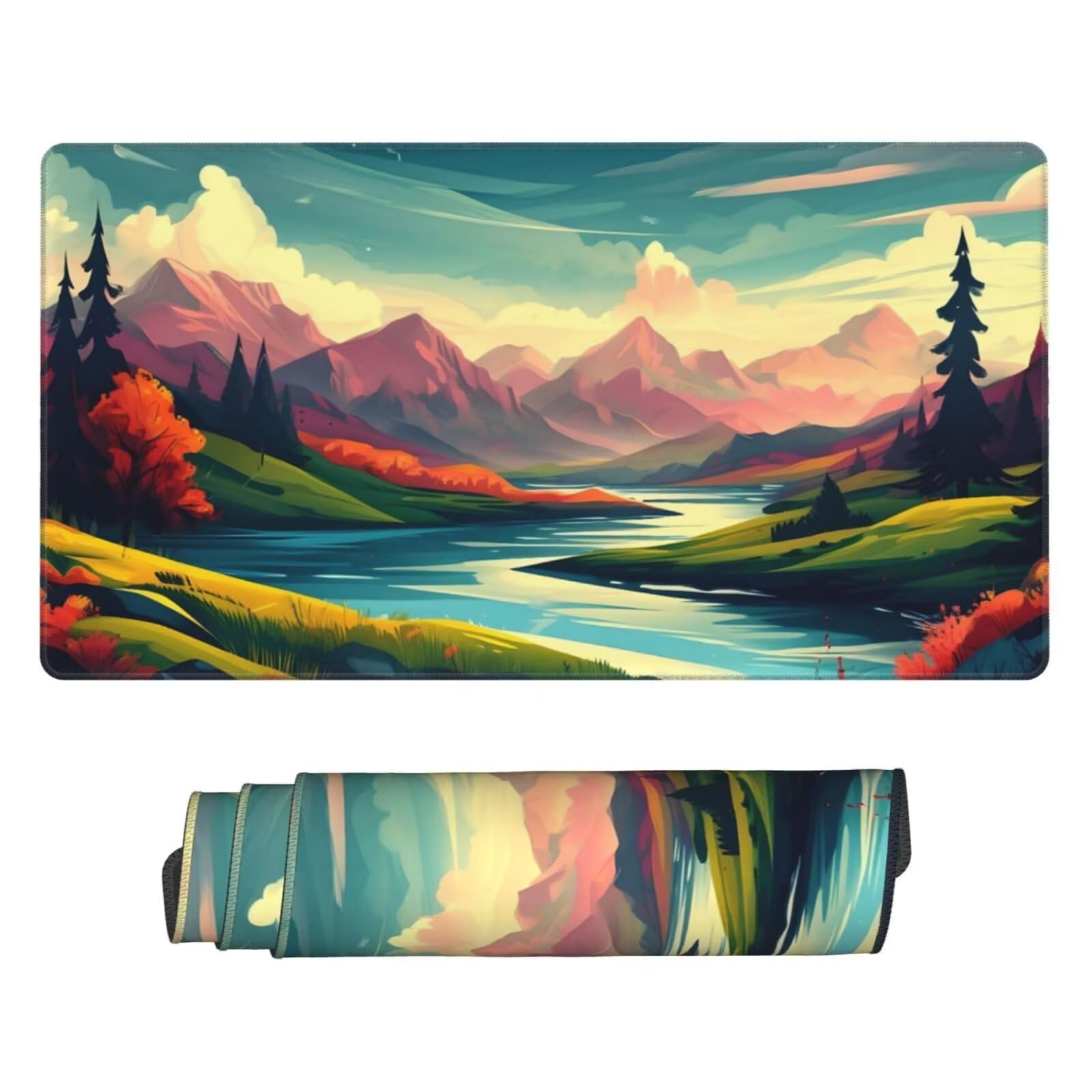 Podkładka pod mysz górską, duża podkładka pod mysz 1600 x 800 mm, podkładka pod mysz do gier, podkładka pod biurko ze zszytymi krawędziami, podkładka pod mysz z klawiaturą, do pracy, gier, biura, domu