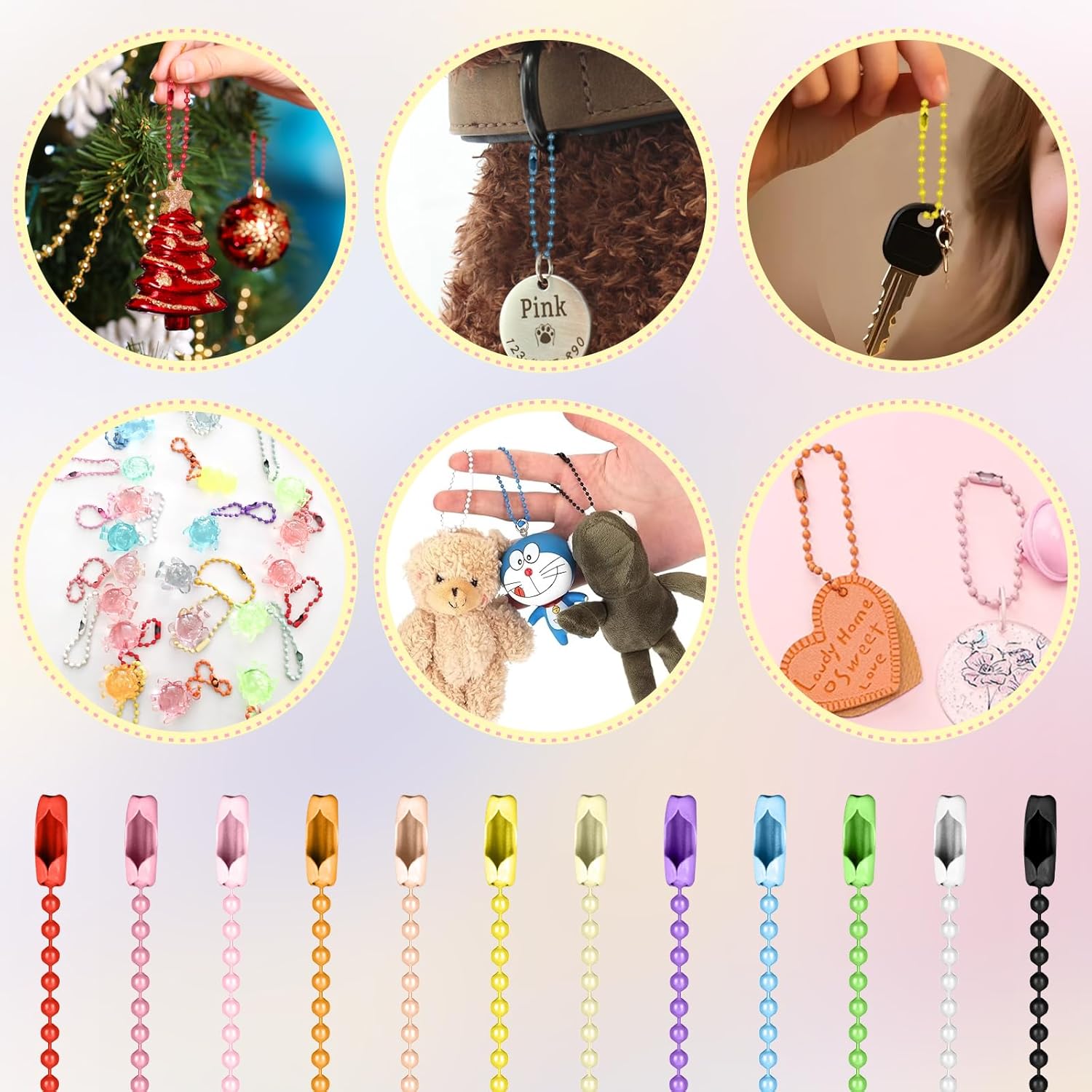 240PCS 100mm Ball Bead Chain for Jewelry Making, Metal Keychain 2.4mm Beads Chains Steel Ball Bead Chain with Connector for Key Craft DIY - Image 3