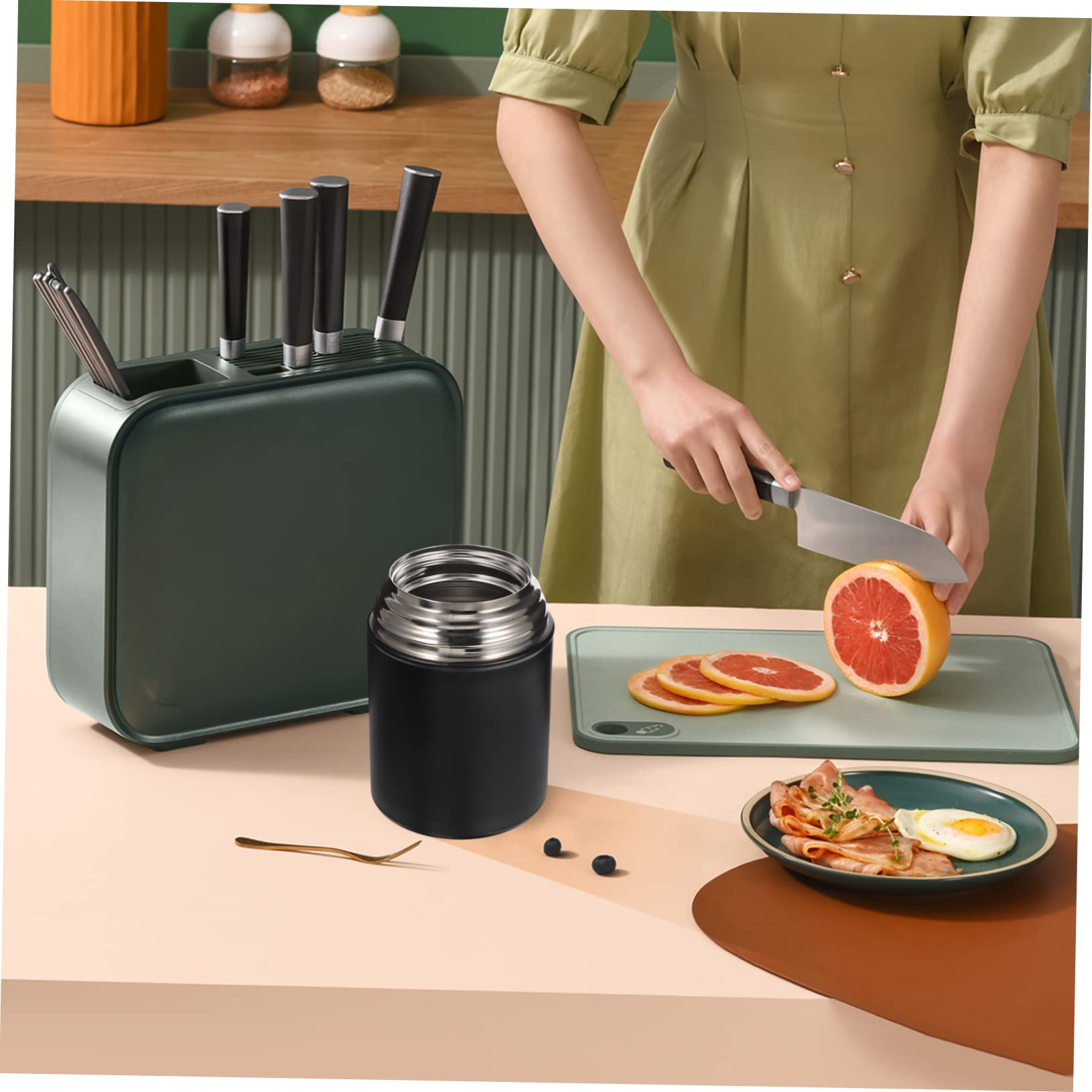 Vaguelly Isolierter Edelstahl Thermobehälter 850ml Auslaufsicher mit Löffel und Henkel für Unterwegs Schwarz