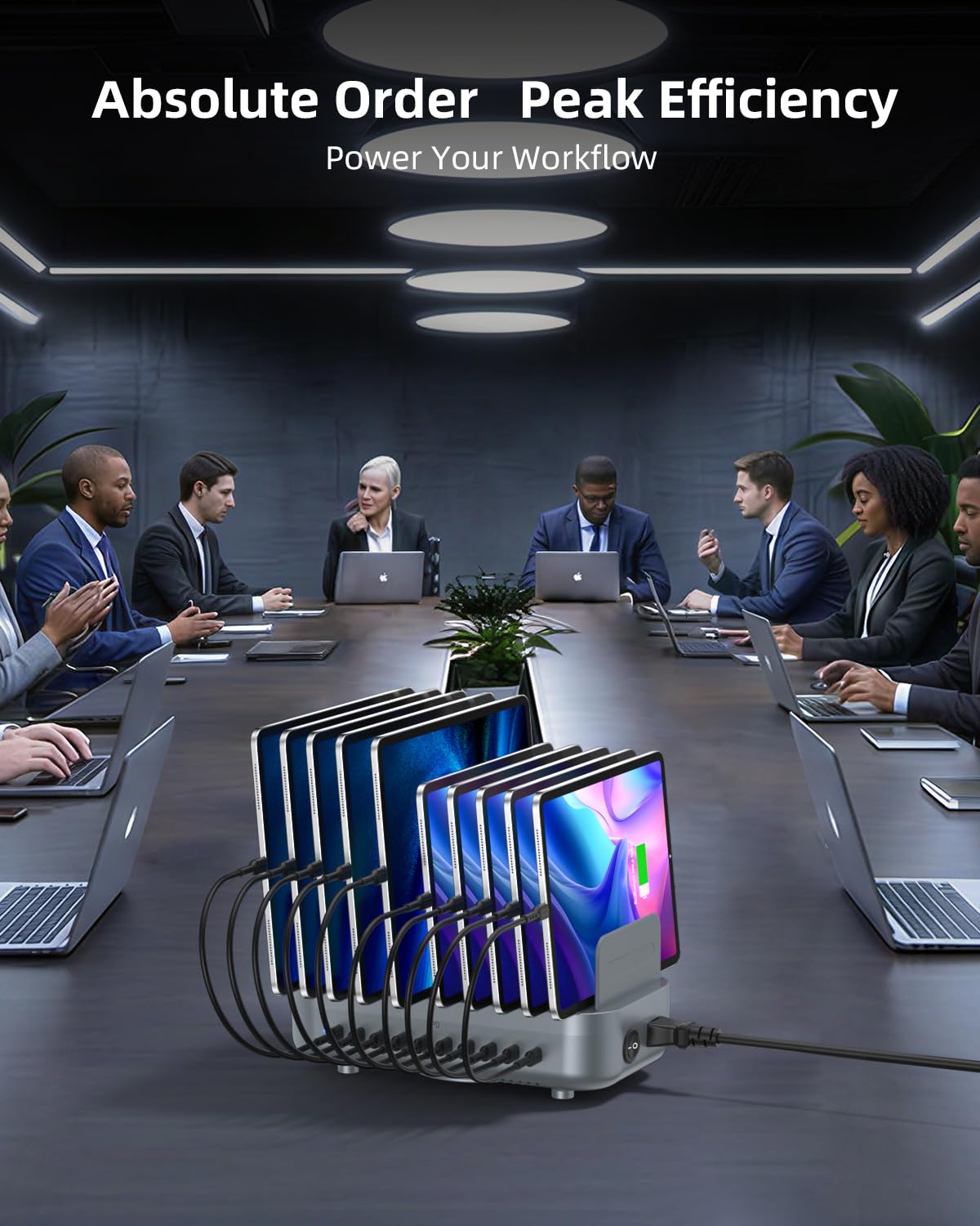 SooPii 200W USB-C Ladestation, 10-Port PD Schnellladegerät mit 20W Max pro Port, 10 gemischte Kurze Kabel inklusive, Ladeorganizer für Handys, Tablets und andere Elektronikgeräte (Grau)