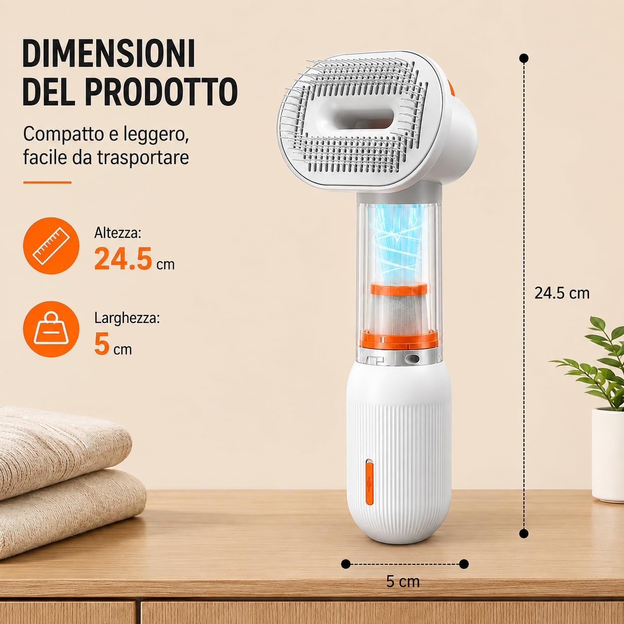 Spazzola Aspirante per Cani, 4-in-1 Multifunzionale, Cani e Gatti, Senza Fili Ricaricabile, Toelettatura, Districante, Rimuovi Peli Divano, Bocchetta Soffiante