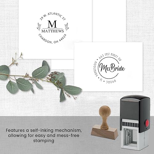 Miniatura 5 de Sello de dirección con monograma autoentintado personalizado con más de 10 diseños. 7+ diseños