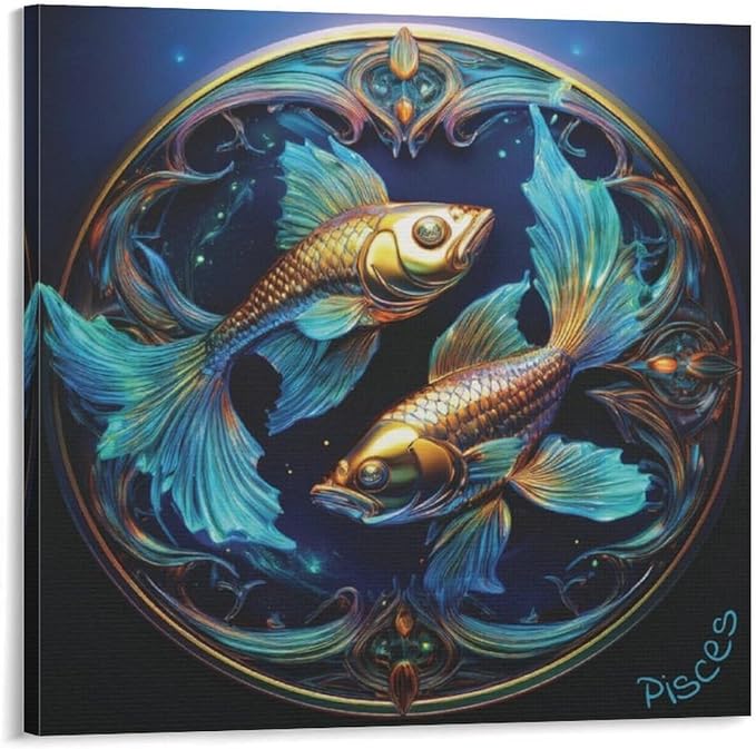 Constellation Celestial Zodiac Astrology Poster Pisces Zodiac Painting On Canvas Wall Art Poster Scroll Picture Print Living Room Walls Decor Home Posters 12x12inch(30x30cm)