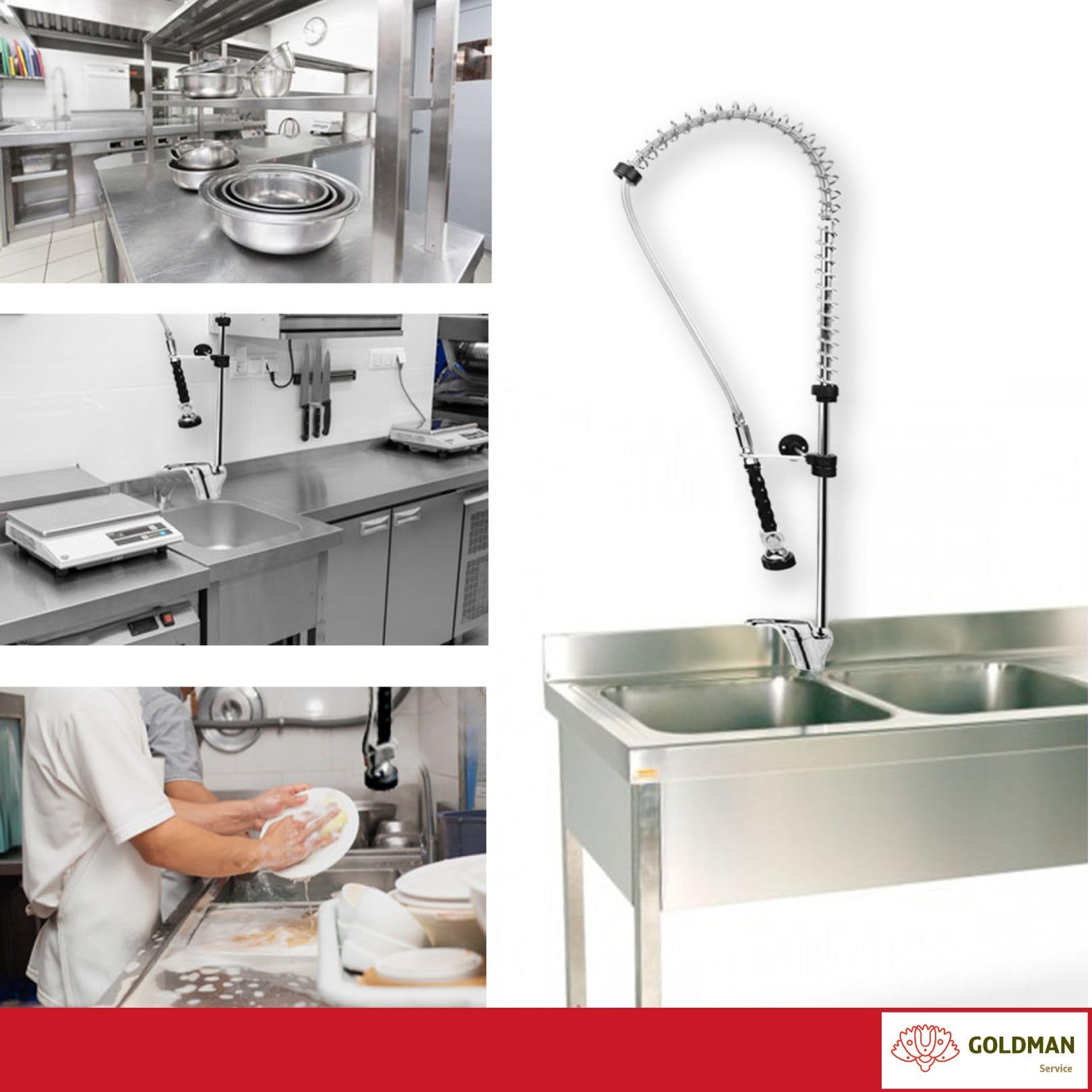 GOLDMAN SERVICE | Kit Grifo Extensible Rociador Spray Ducha | Manguera Flexible Acero Inoxidable Reforzada para Cocina Industrial Hostelería