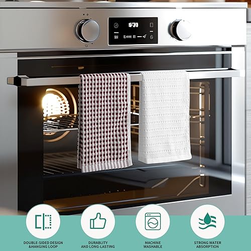 Miniatura 6 de SALAS Paños de cocina de algodón para secar platos de cocina, toallas de cocina de rizo celosía, paños absorbentes con lazo para colgar, 16 x 26