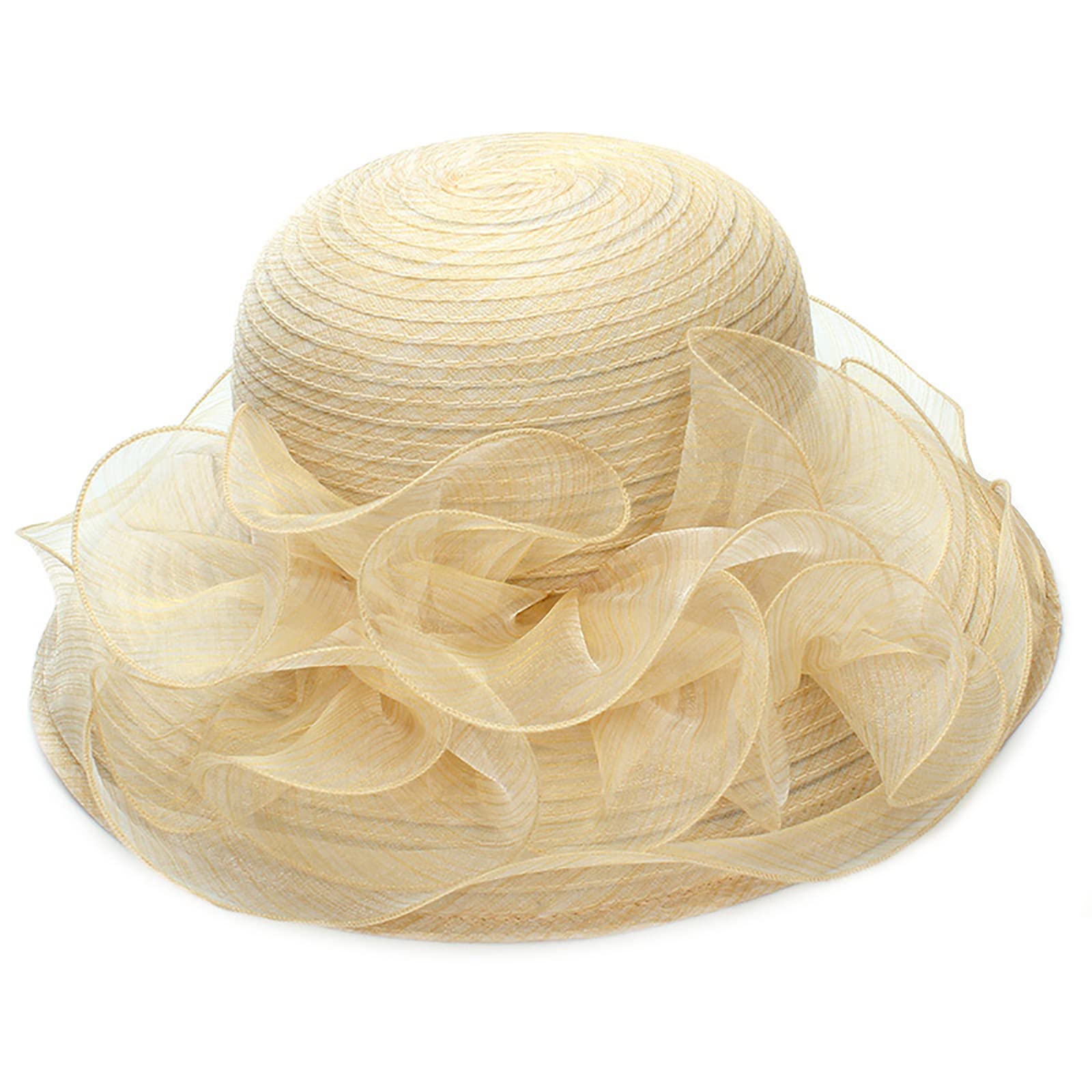 Cappello Da Sole In Organza Anti-UV Con Bordo Largo 13 Cm, Fiore Rimovibile, Elegante Per Sposa E Cerimonie - 4