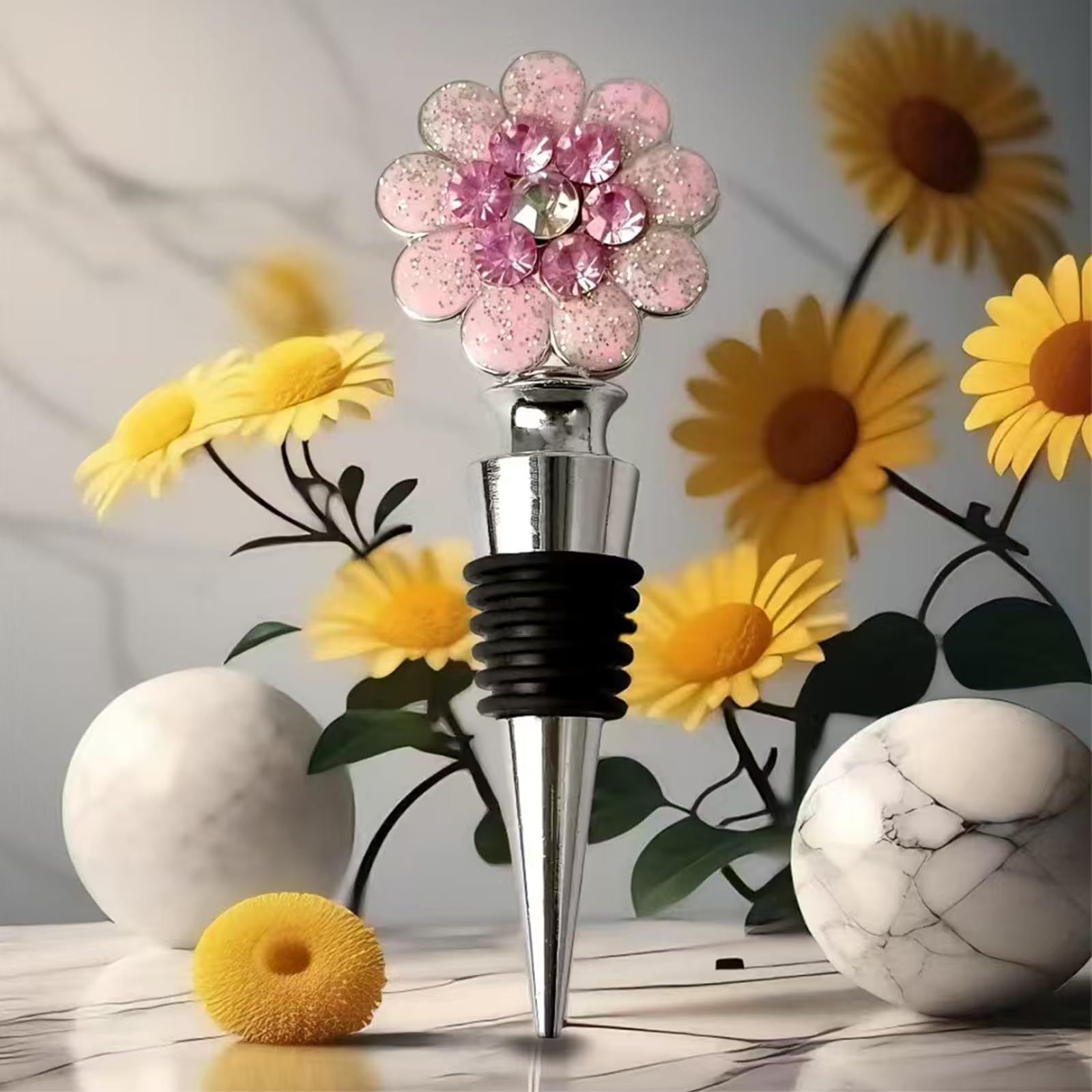 Tapones de vino de flores, corchos de vino, tapones reutilizables para botellas de vino, lindos tapones florales para vino, accesorios de vino para cocina, vacaciones, fiestas, bodas, regalos de 3