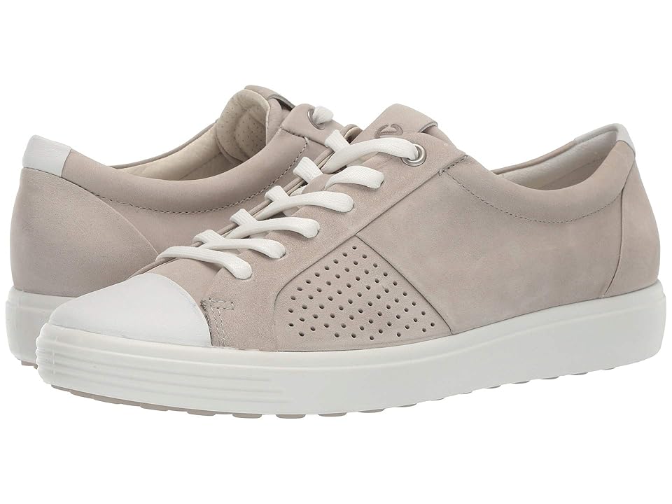 

ECCO Soft 7 Cap Toe (White/Concrete Cow Leather/Cow Nubuck) Women's Lace up casual Shoes, Beige