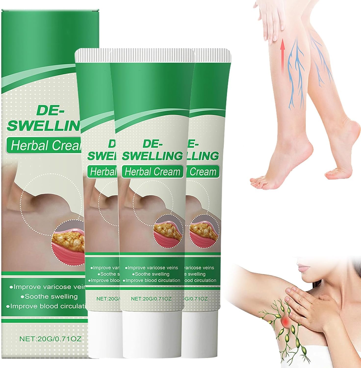 Crème Détox Lymphatique Her-Bal, Baume Naturel Hydratant Doux, Crème Anti-Gonflement Naturelle pour les Jambes, Lotion Apaisante Anti-Cellulite, Soulage les Poches