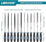 Libraton Mini Metal File Set 13PCS Needle File Set with Carry Case Includes 6 Steel Files & 6pcs Diamond Files and Steel Brush for Shaping Diamond Metal Wood Plastic Wood Carving Craft Tool