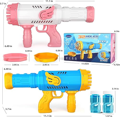 Miniatura 6 de Paquete de 2 pistolas de burbujas con luces, máquina de burbujas para niños pequeños, actividades al aire libre, soplador de burbujas, juguetes de