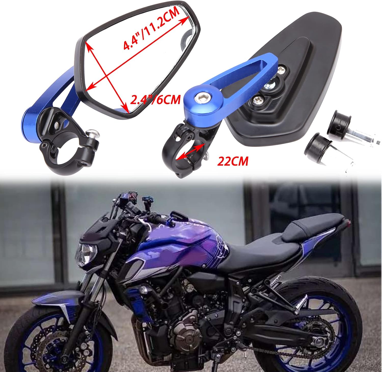 Universal Motorcycle 7/8" 22 Bar End Mirrors Rear View Mirror Compatible with Honda Grom Yamaha Kawasaki Ducati Suzuki and More (Blue)