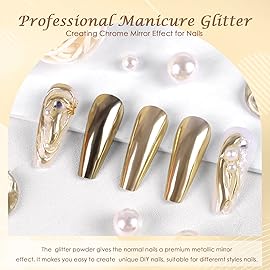 Laza Chrome Nail Powder Mirror Effect Metallic Dust Holographic Glitter Glazed Manicure Decoration Reflective Pigment for DIY Gel Polish Nail Art, Resin Craft, Gifts - Silver Gold