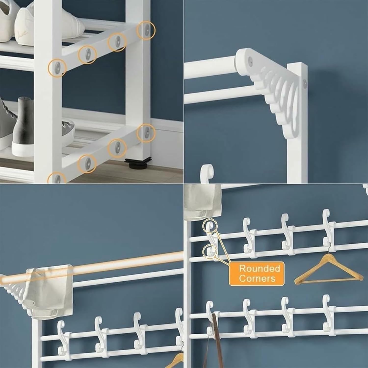 4 in 1 Entryway Hall Tree, with Shoe Bench, Coat Rack Shoe Storage for 6-8 Pairs, Freestanding Coat Stand for Entryway Hallway, with 2-Tier Shoe Rack and 10 Hooks Easy to Assemble