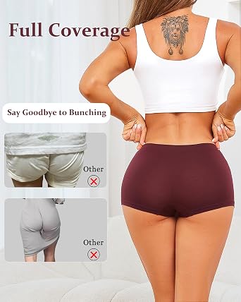 ALL OF SHE Boy Shorts Underwear for Women Full Coverage Boxer Briefs Soft Seamless Panties Lingerie Under Dress Booty Shorts